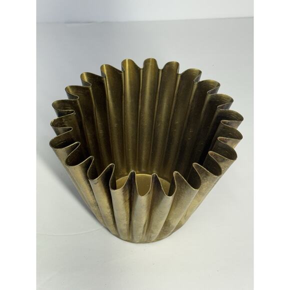 Fluted Scalloped Brass Vase with Holiday Christmas Winter Greenery Pouf Decor - Picture 8 of 11